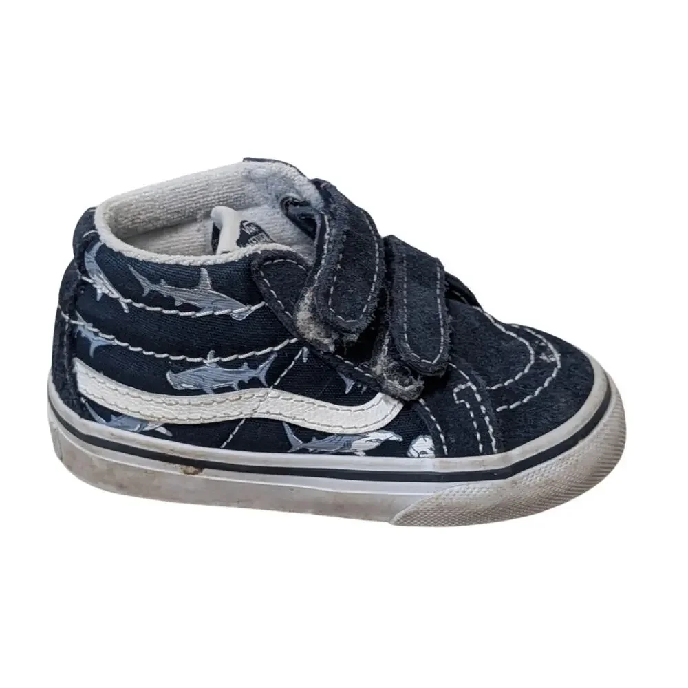 Vans Sk8-Hi Shark Navy Blue Canvas Toddler Size 5.5 High Top Sneakers Hook Loop